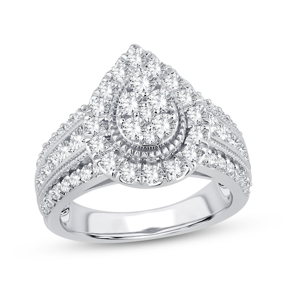 Now + Forever Multi-Diamond Center Pear Frame Engagement Ring 1-1/2 ct tw 10K White Gold