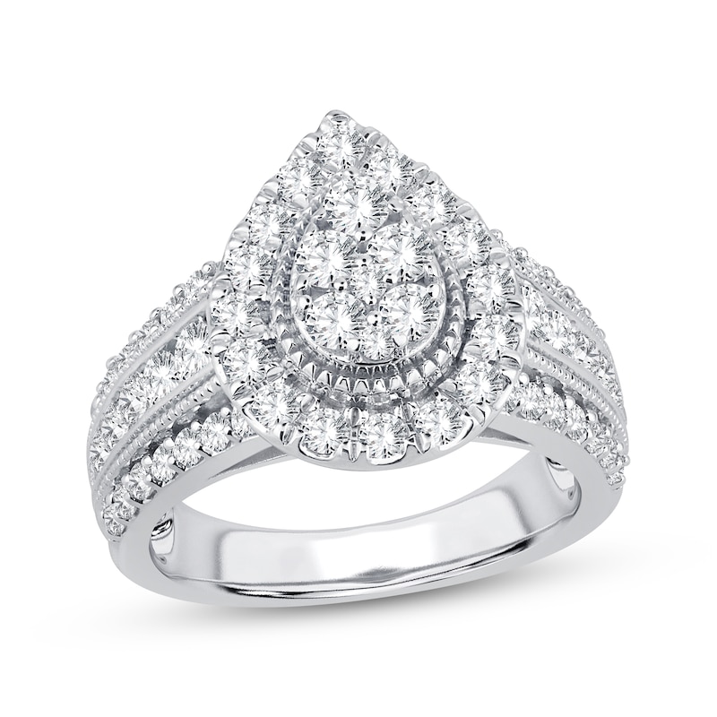 Multi-Diamond Center Pear Frame Engagement Ring 1-1/2 ct tw 10K White Gold