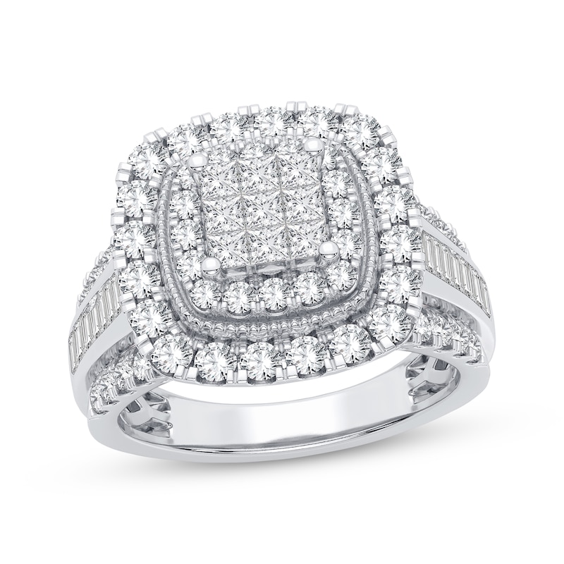 Princess-Cut Multi-Diamond Center Engagement Ring 1-1/2 ct tw 10K White Gold
