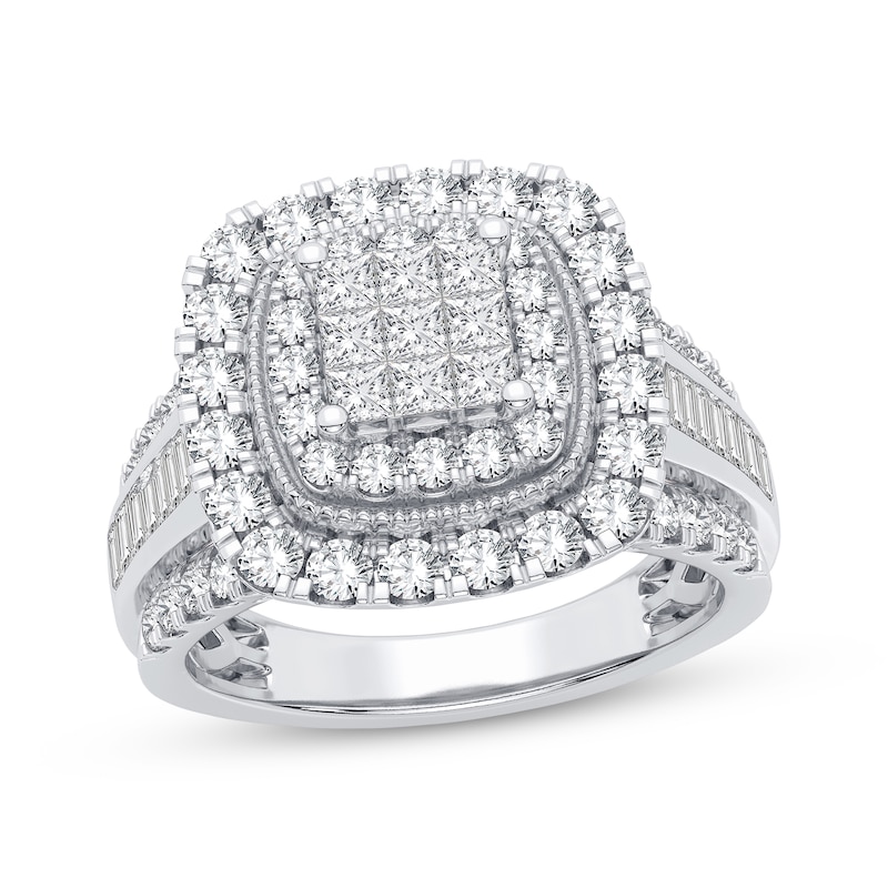 Princess-Cut Multi-Diamond Center Engagement Ring 1-1/2 ct tw 10K White ...