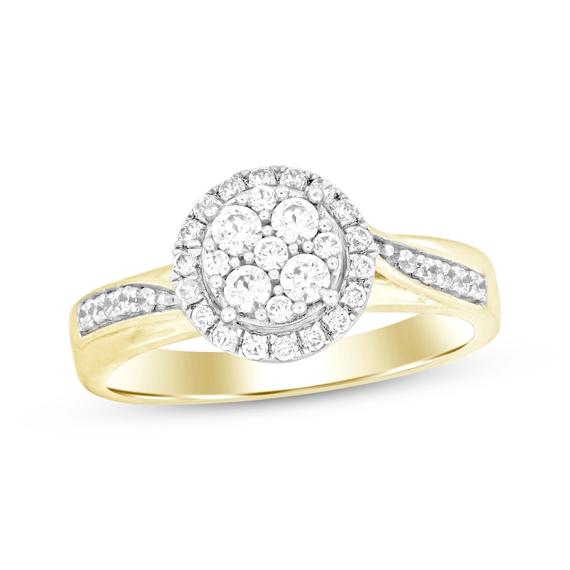 Main Image 1 of Now + Forever Multi-Diamond Center Engagement Ring 1/3 ct tw Round 10K Yellow Gold