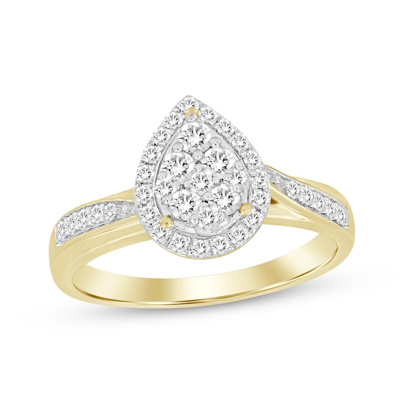 Main Image 1 of Now + Forever Multi-Diamond Center Stepped Pear Frame Engagement Ring 1/3 ct tw Round 10K Yellow Gold