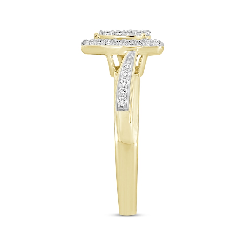 Main Image 2 of Now + Forever Multi-Diamond Center Stepped Pear Frame Engagement Ring 1/3 ct tw Round 10K Yellow Gold