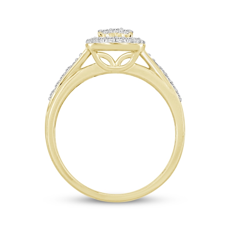 Multi-Diamond Center Stepped Pear Frame Engagement Ring 1/3 ct tw Round 10K Yellow Gold