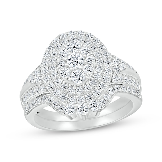 Now + Forever Multi-Diamond Center Oval Frame Bridal Set 1-1/4 ct tw 10K White Gold