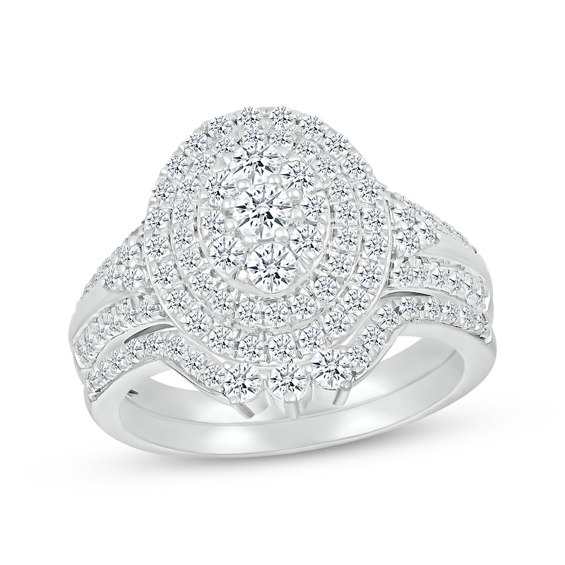 Main Image 1 of Now + Forever Multi-Diamond Center Oval Frame Bridal Set 1-1/4 ct tw 10K White Gold