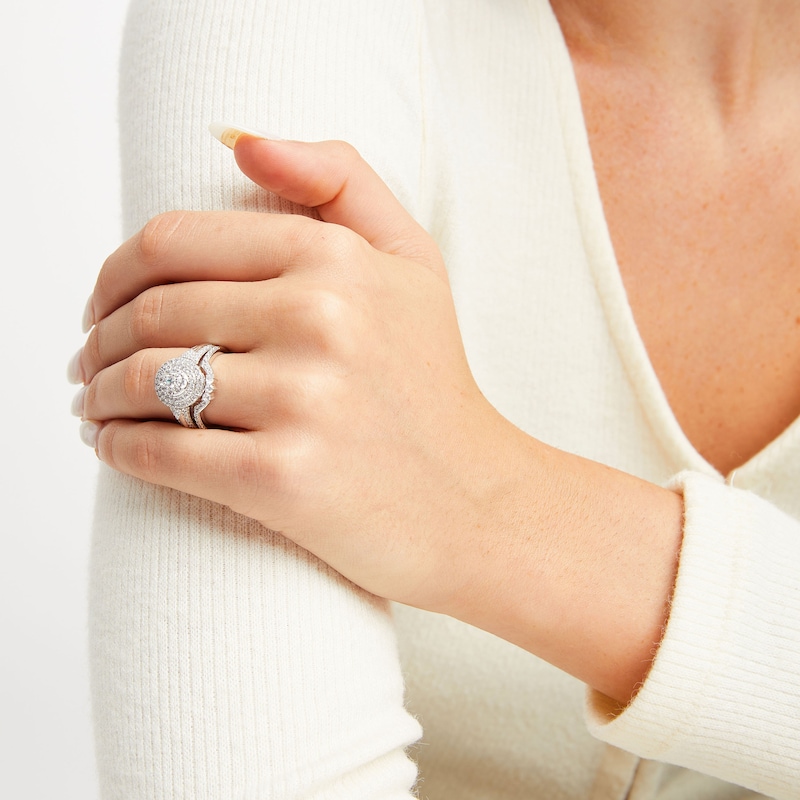 Main Image 5 of Now + Forever Multi-Diamond Center Oval Frame Bridal Set 1-1/4 ct tw 10K White Gold
