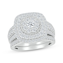 Now + Forever Multi-Diamond Center Cushion Frame Bridal Set 1-1/2 ct tw 10K White Gold