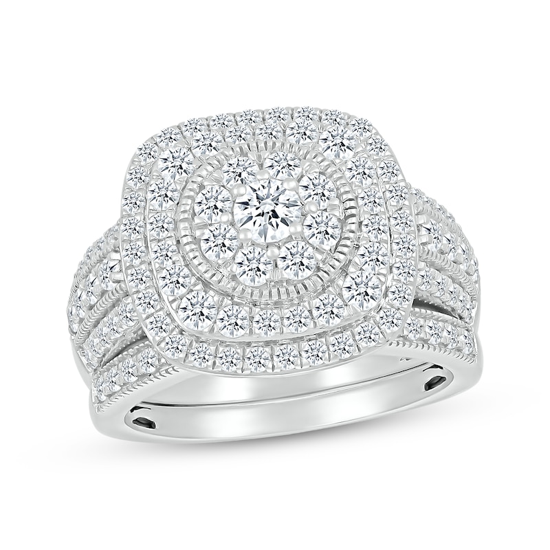 Multi-Diamond Center Cushion Frame Bridal Set 1-1/2 ct tw 10K White Gold