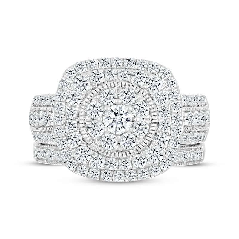 Multi-Diamond Center Cushion Frame Bridal Set 1-1/2 ct tw 10K White Gold