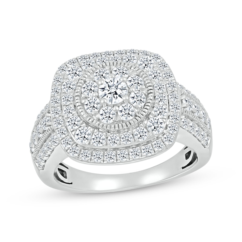 Multi-Diamond Center Cushion Frame Bridal Set 1-1/2 ct tw 10K White Gold