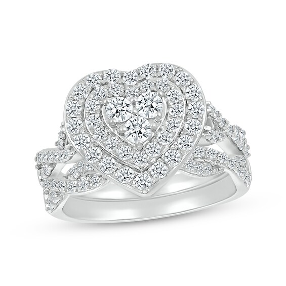 Now + Forever Multi-Diamond Center Heart Twist Bridal Set 1-1/5 ct tw 10K White Gold
