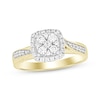 Multi-Diamond Center Cushion Frame Engagement Ring 1/3 ct tw Round 10K Yellow Gold