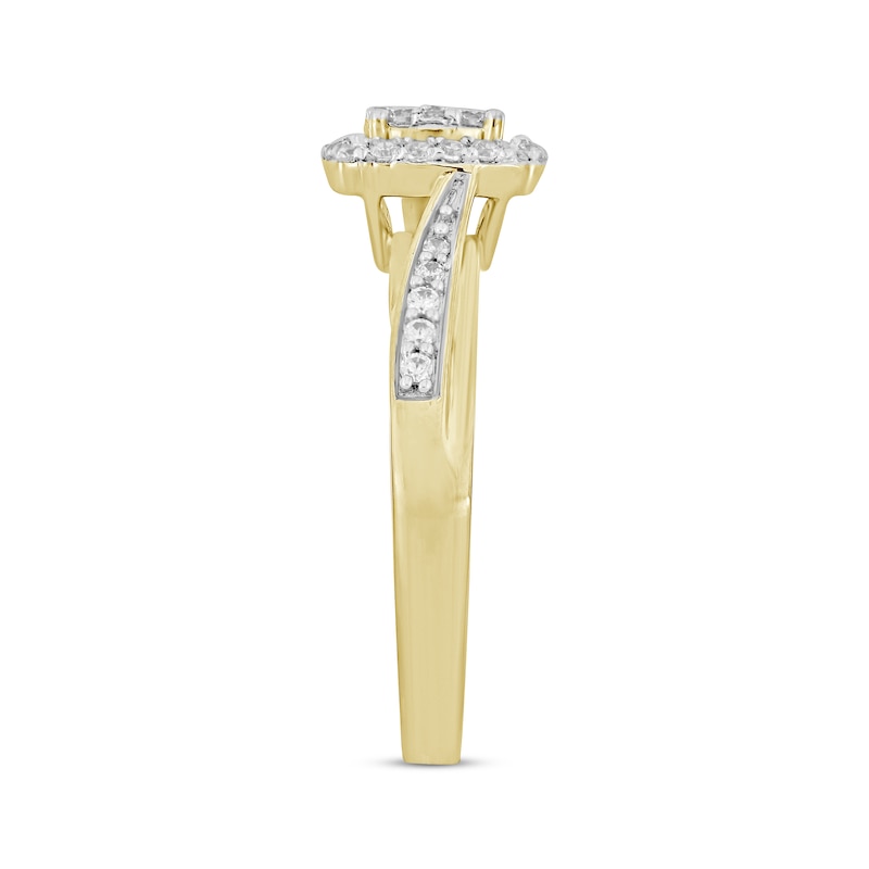 Main Image 2 of Now + Forever Multi-Diamond Center Cushion Frame Engagement Ring 1/3 ct tw Round 10K Yellow Gold