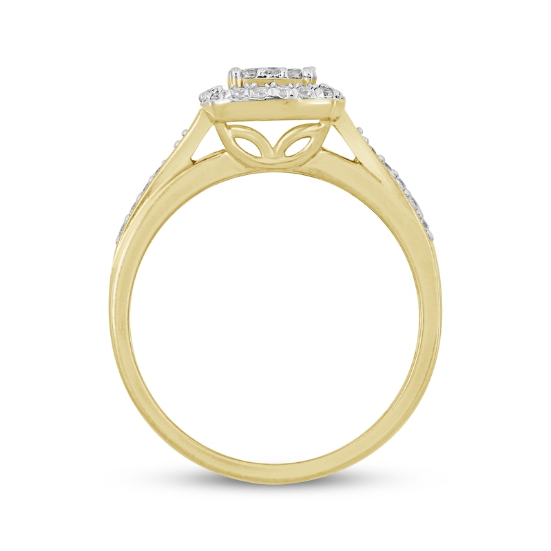 Multi-Diamond Center Cushion Frame Engagement Ring 1/3 ct tw Round 10K Yellow Gold