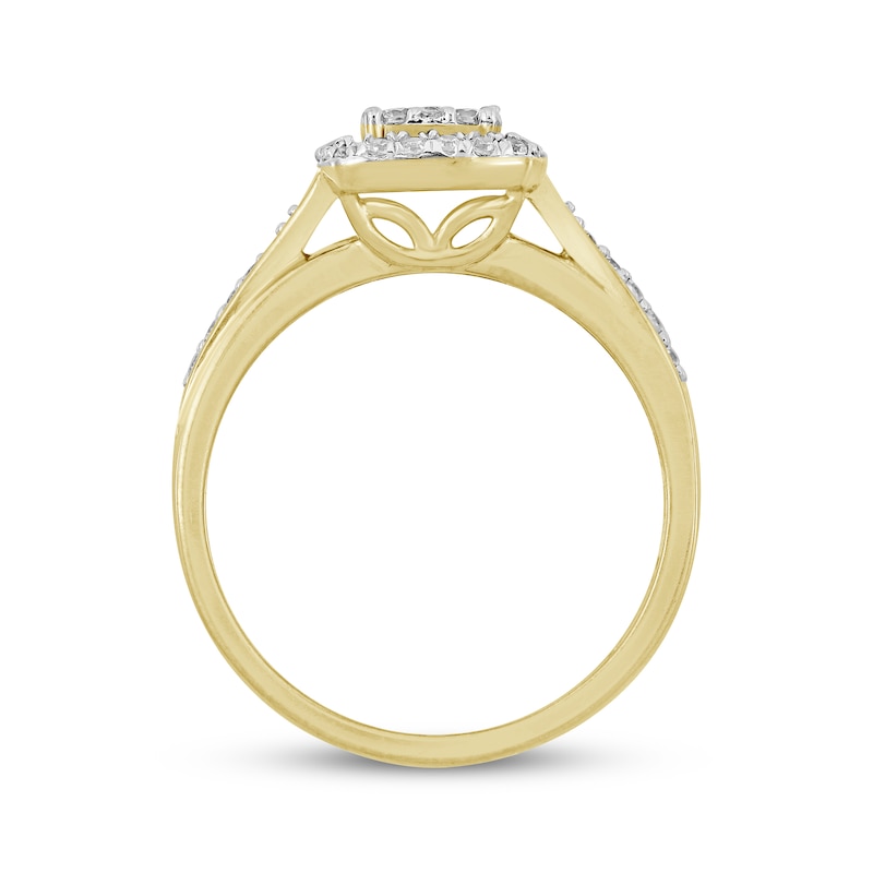 Main Image 3 of Now + Forever Multi-Diamond Center Cushion Frame Engagement Ring 1/3 ct tw Round 10K Yellow Gold