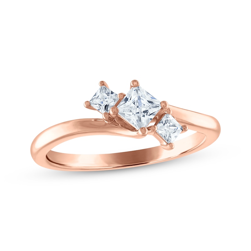 Main Image 1 of Memories Moments Magic Princess-Cut Diamond Three-Stone Engagement Ring 1/2 ct tw 14K Rose Gold
