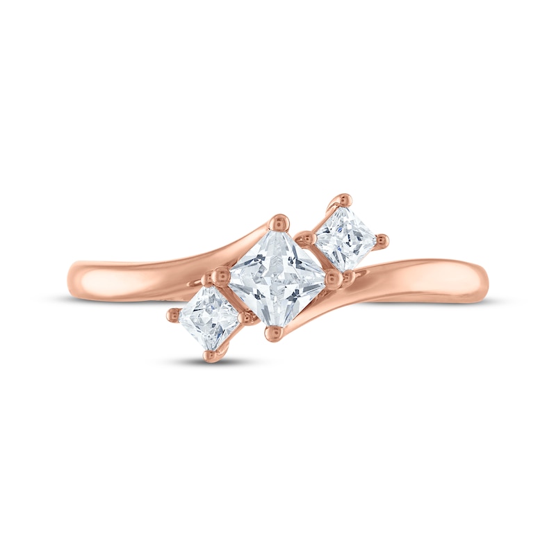 Main Image 3 of Memories Moments Magic Princess-Cut Diamond Three-Stone Engagement Ring 1/2 ct tw 14K Rose Gold