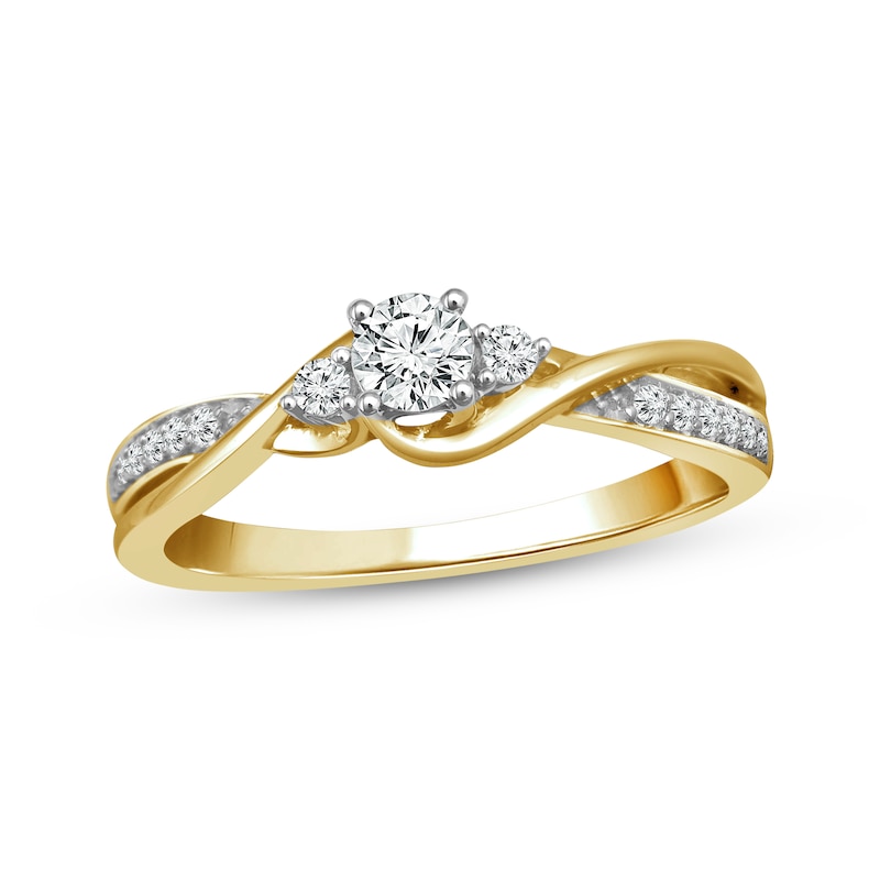 Memories Moments Magic Diamond Bypass Engagement Ring 1/3 ct tw 10K Yellow Gold