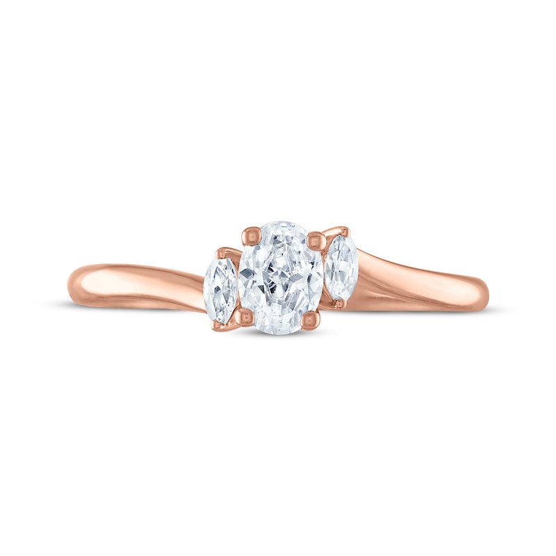 Main Image 3 of Memories Moments Magic Oval and Marquise-Cut Diamond Three-Stone Engagement Ring 1/2 ct tw 14K Rose Gold