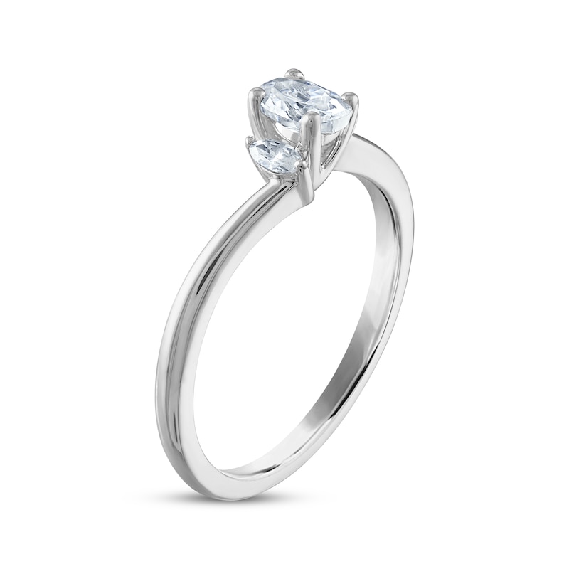 Oval and Marquise-Cut Diamond Three-Stone Engagement Ring 1/2 ct tw 14K White Gold