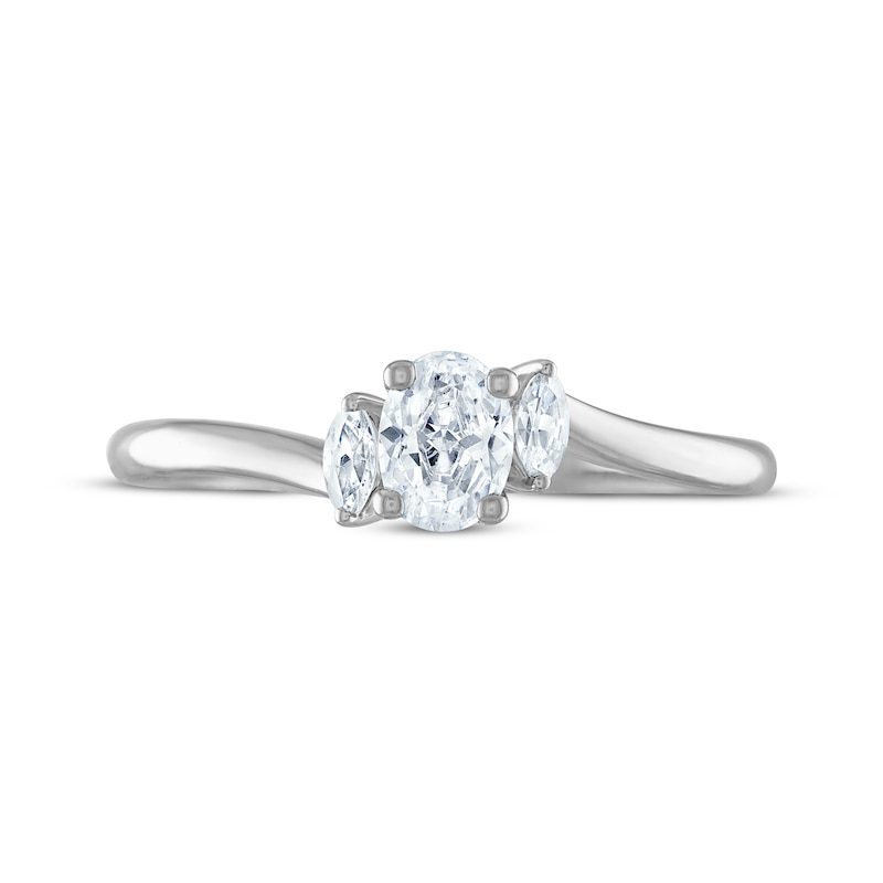 Main Image 3 of Memories Moments Magic Oval and Marquise-Cut Diamond Three-Stone Engagement Ring 1/2 ct tw 14K White Gold