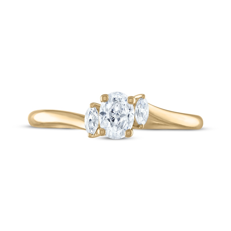 Oval and Marquise-Cut Diamond Three-Stone Engagement Ring 1/2 ct tw 14K Yellow Gold