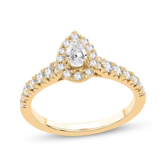 Now + Forever Pear-Shaped & Round-Cut Diamond Engagement Ring 3/4 ct tw 14K Yellow Gold