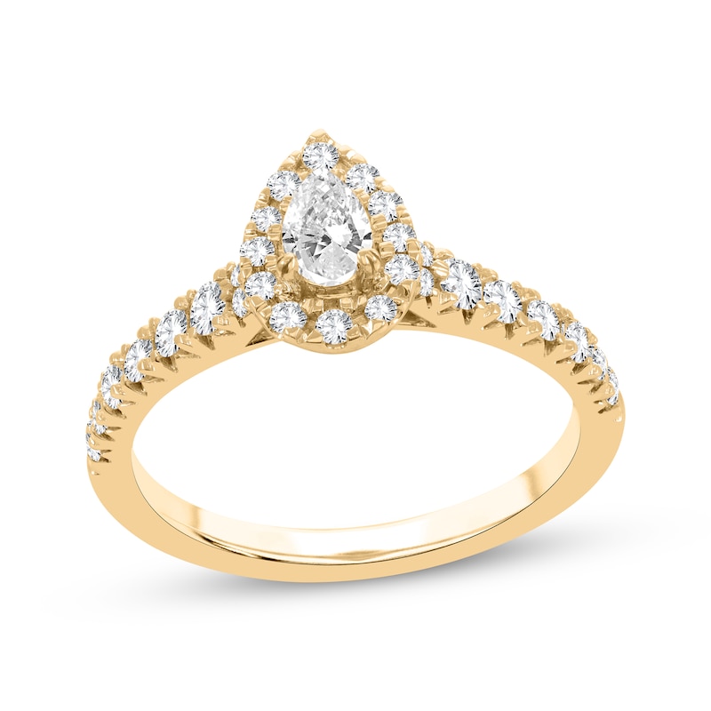 Main Image 1 of Now + Forever Pear-Shaped & Round-Cut Diamond Engagement Ring 3/4 ct tw 14K Yellow Gold