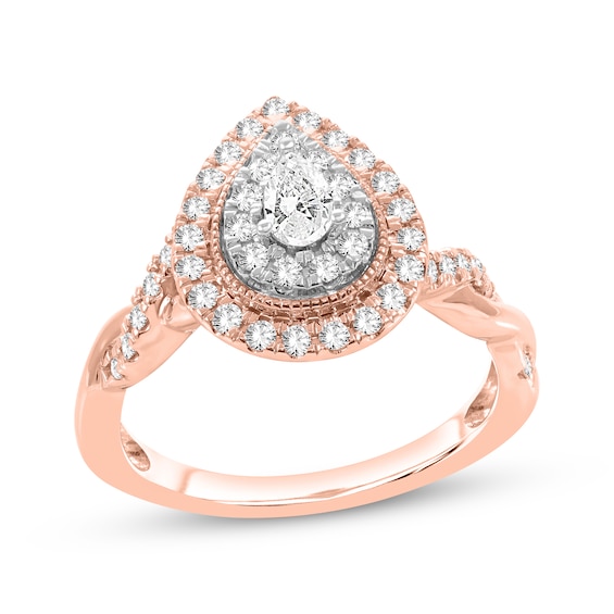 Now + Forever Pear-Shaped & Round-Cut Diamond Engagement Ring 5/8 ct tw 14K Rose Gold