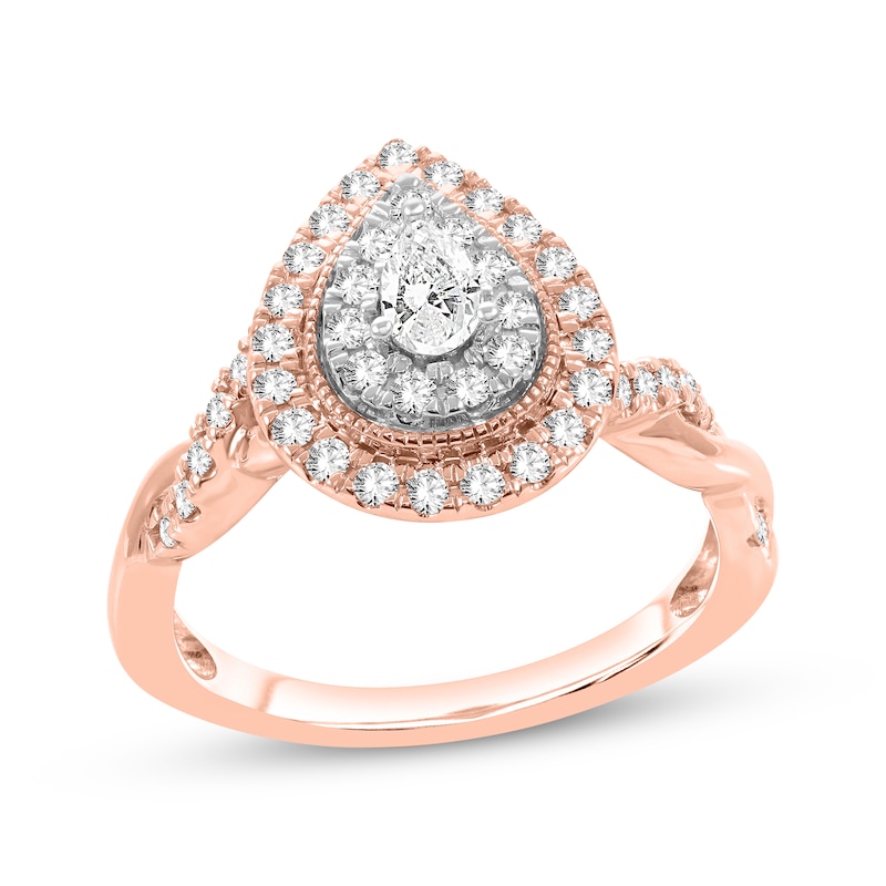 Main Image 1 of Now + Forever Pear-Shaped & Round-Cut Diamond Engagement Ring 5/8 ct tw 14K Rose Gold