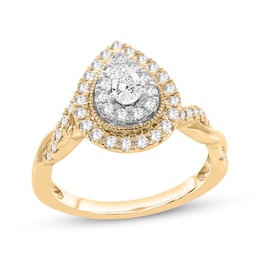 Now + Forever Pear-Shaped & Round-Cut Diamond Engagement Ring 5/8 ct tw 14K Yellow Gold