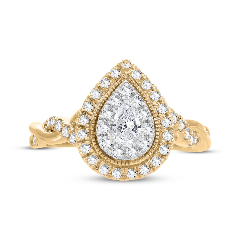 Main Image 3 of Now + Forever Pear-Shaped & Round-Cut Diamond Engagement Ring 5/8 ct tw 14K Yellow Gold