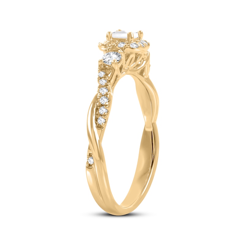 Main Image 2 of Now + Forever Princess & Round-Cut Diamond Three-Stone Engagement Ring 1/2 ct tw 14K Yellow Gold