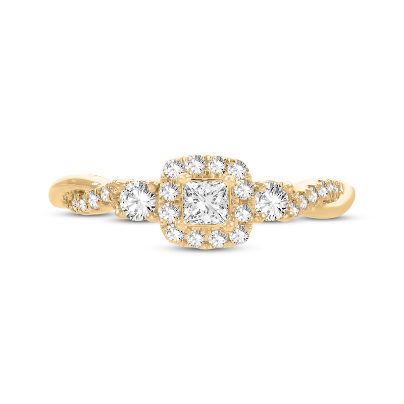 Main Image 3 of Now + Forever Princess & Round-Cut Diamond Three-Stone Engagement Ring 1/2 ct tw 14K Yellow Gold