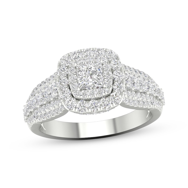 Main Image 1 of Now + Forever Princess & Round-Cut Diamond Engagement Ring 1-3/8 ct tw 14K White Gold