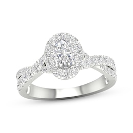 Now + Forever Oval & Round-Cut Diamond Engagement Ring 1-1/5 ct tw 14K White Gold