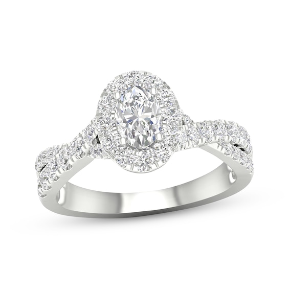 Now + Forever Oval & Round-Cut Diamond Engagement Ring 1-1/5 ct tw 14K White Gold