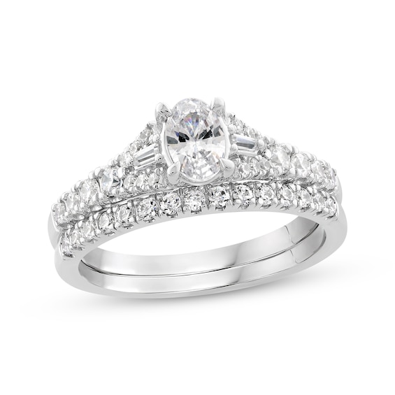 Oval, Baguette & Round-Cut Diamond Bridal Set 1 ct tw 10K White Gold