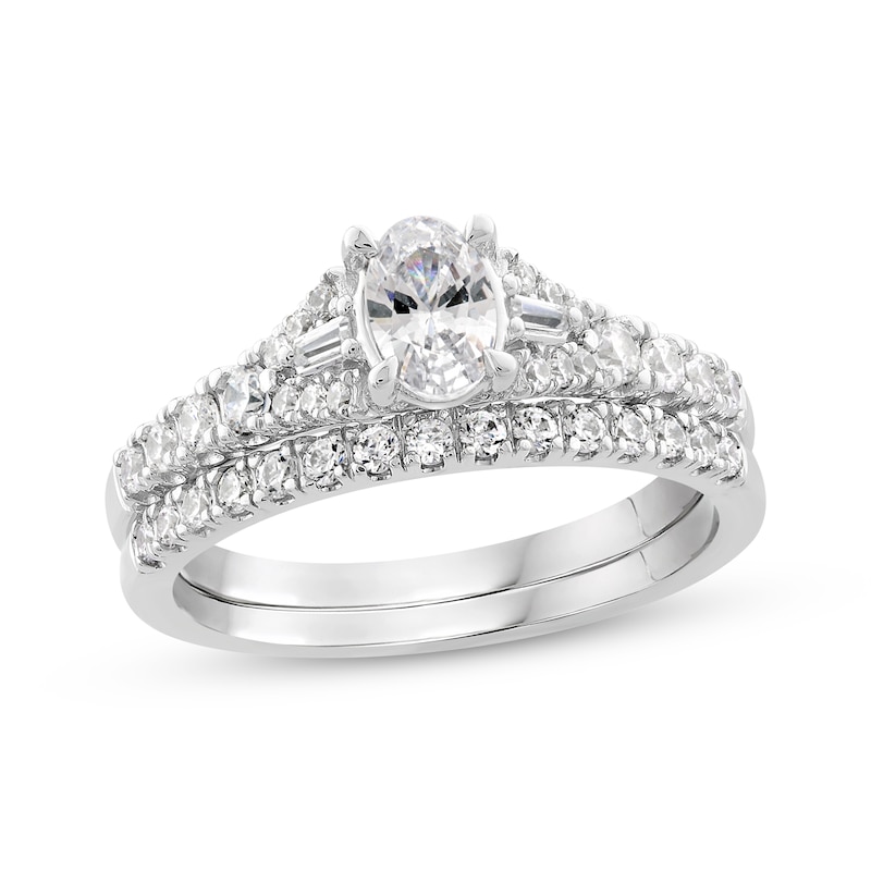 Main Image 1 of Now + Forever Oval, Baguette & Round-Cut Diamond Bridal Set 1 ct tw 10K White Gold