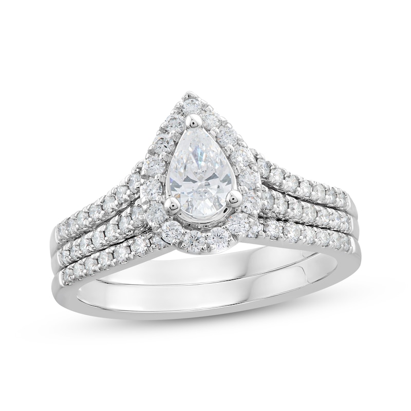 Vintage 0.50 ct Pear Shaped Diamond Halo Engagement Ring in 10K White Gold, Women's, Size: 8