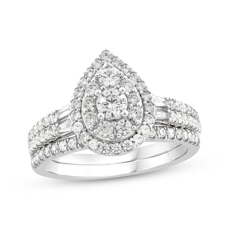 Main Image 1 of Now + Forever Round & Baguette-Cut Diamond Bridal Set 1 ct tw 10K White Gold