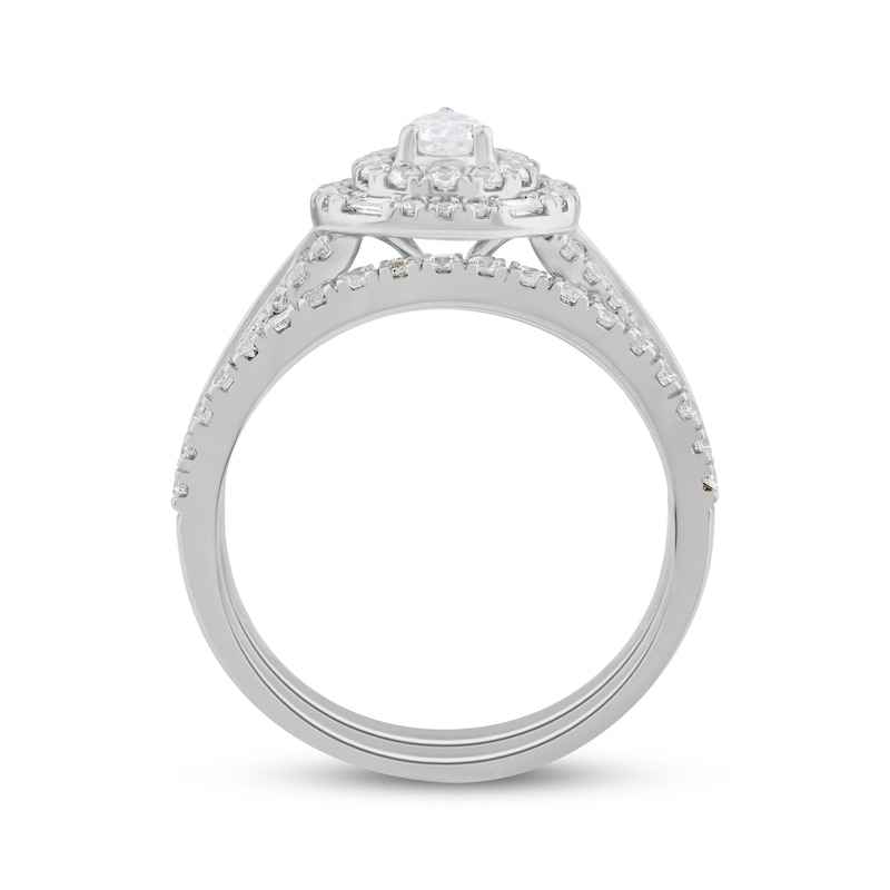 Pear-Shaped, Baguette- & Round-Cut Diamond Bridal Set 1 ct tw 10K White Gold