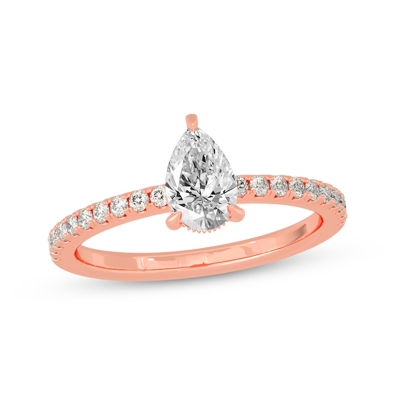 Main Image 1 of Now + Forever Pear-Shaped & Round-Cut Diamond Gallery-Set Engagement Ring 3/4 ct tw 14K Rose Gold
