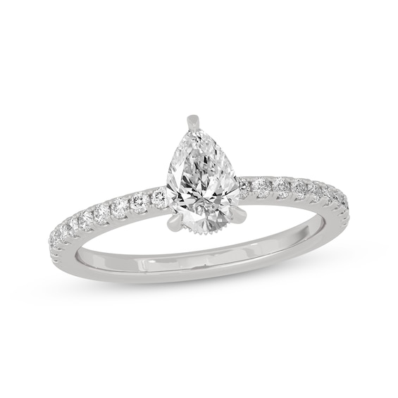 Now + Forever Pear-Shaped & Round-Cut Diamond Gallery-Set Engagement Ring 3/4 ct tw 14K White Gold