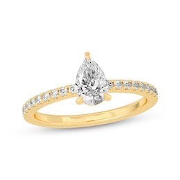 Now + Forever Pear-Shaped & Round-Cut Diamond Gallery-Set Engagement Ring 3/4 ct tw 14K Yellow Gold