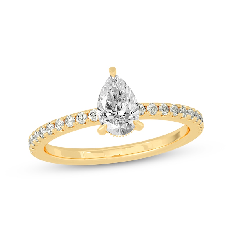 Main Image 1 of Now + Forever Pear-Shaped & Round-Cut Diamond Gallery-Set Engagement Ring 3/4 ct tw 14K Yellow Gold