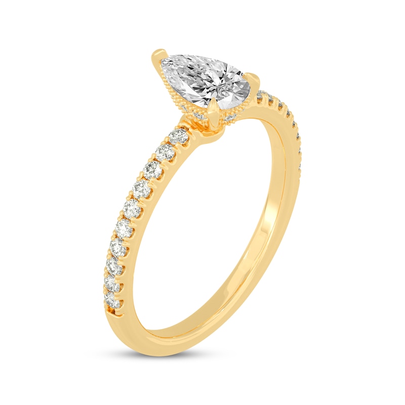 Main Image 2 of Now + Forever Pear-Shaped & Round-Cut Diamond Gallery-Set Engagement Ring 3/4 ct tw 14K Yellow Gold