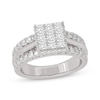 Thumbnail Image 1 of Now + Forever Princess & Round-Cut Multi-Diamond Center Engagement Ring 2 ct tw 14K White Gold