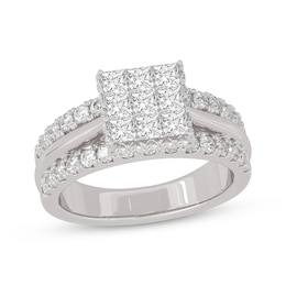 Now + Forever Princess & Round-Cut Multi-Diamond Center Engagement Ring 2 ct tw 14K White Gold